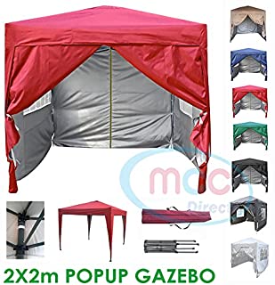 Mcc® Gazebo plegable impermeable del gazebo 2x2m - tienda del pabellón con la capa protectora de plata incluye paredes laterales [WS] (color Rojo)